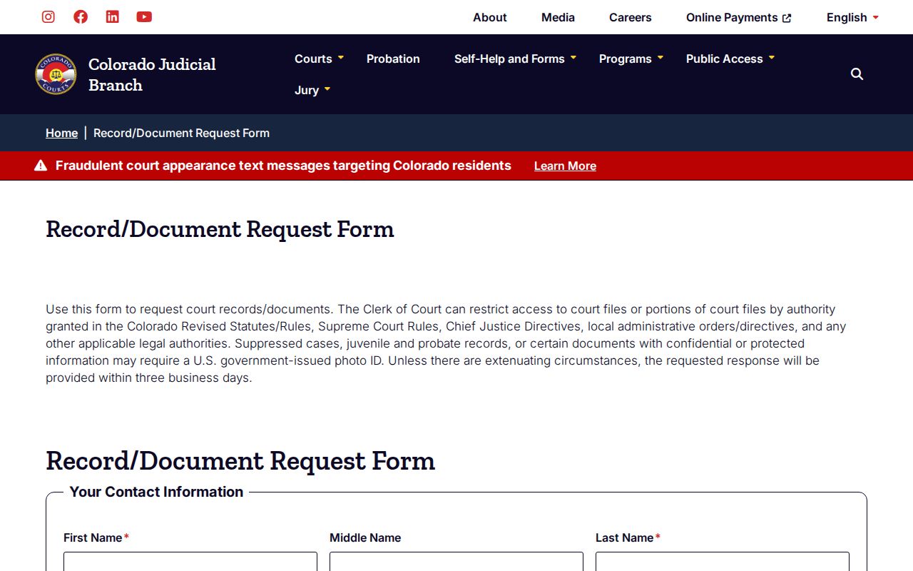San Juan County outstanding warrant court document request form