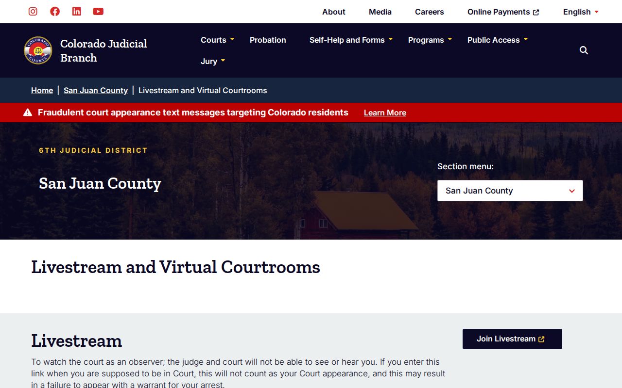 San Juan County bench warrant virtual courtroom warning