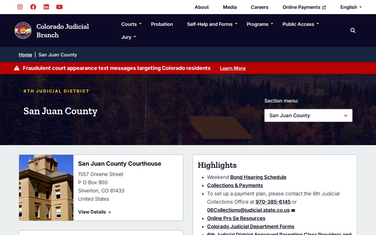 San Juan County Combined Courts contact page for warrant records requests